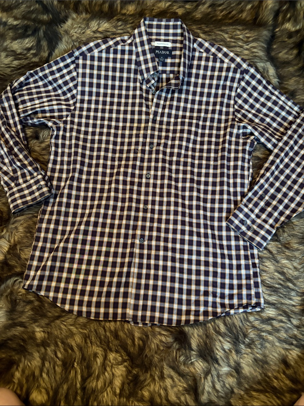 Jos A Bank Men’s Cotton Blend Multicolor Plaid Long Sleeve Shirt Sz Medium
